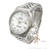 Rolex Datejust 16220 White Roman Dial Engine Turned Bezel (Year 2002)