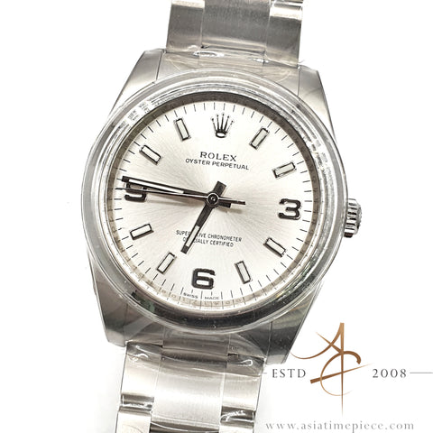 New Old Stock 2015 Rolex Oyster Perpetual 34 Ref 114200 Silver Dial