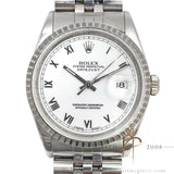 Rolex Datejust 16220 White Roman Dial Engine Turned Bezel (Year 2002)