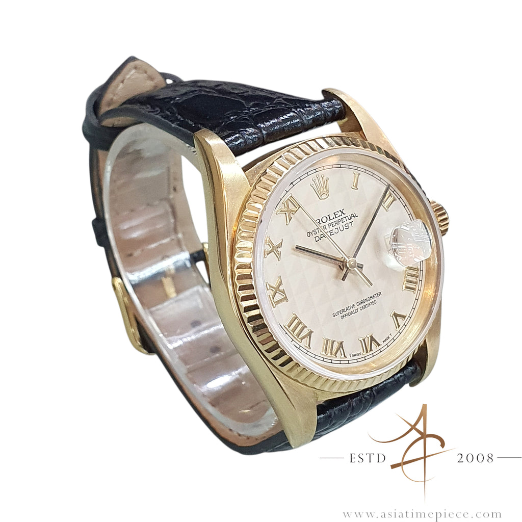 1985 Rolex Datejust 16018 Ivory Pyramid Dial in 18K Gold Vintage