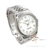Rolex Datejust 16220 White Roman Dial Engine Turned Bezel (Year 2002)