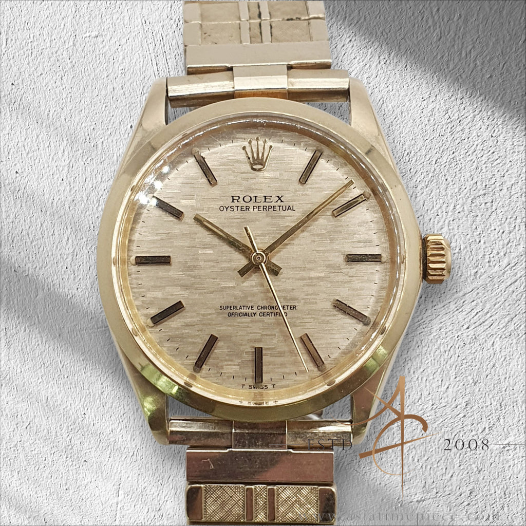 Rolex Oyster Perpetual Date Ref 1002 Mosaic Dial in 14K Gold Vintage Watch