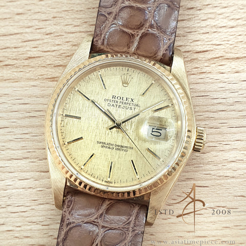 Rolex Datejust 36 Ref 16018  Gold Linen Dial in 18K Vintage Watch (1979)