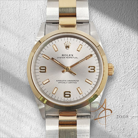 Unpolished 1996 Rolex Oyster Perpetual 14203 No-Date 34mm Rhodium Dial