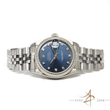 Rolex Midsize Datejust Ref 68274 Sunburst Blue Diamond Dial (Year 1996)