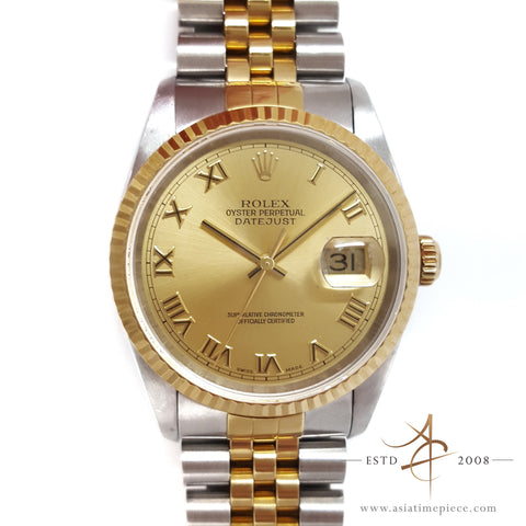 (Sold) Rolex Oyster Perpetual Datejust Roman Dial Vintage Watch Ref 16233