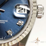 Rolex Midsize Datejust Ref 68274 Sunburst Blue Diamond Dial (Year 1996)
