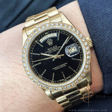 Rolex 18038 President Day Date Black Dial in 18K Gold Vintage Watch (1985)