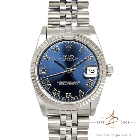 Rolex Midsize Datejust Rare Blue Dial Ref 68274  (Year 1996)
