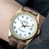 Rolex Datejust 16018 White Roman Dial in 18K Gold Vintage Watch (1987)