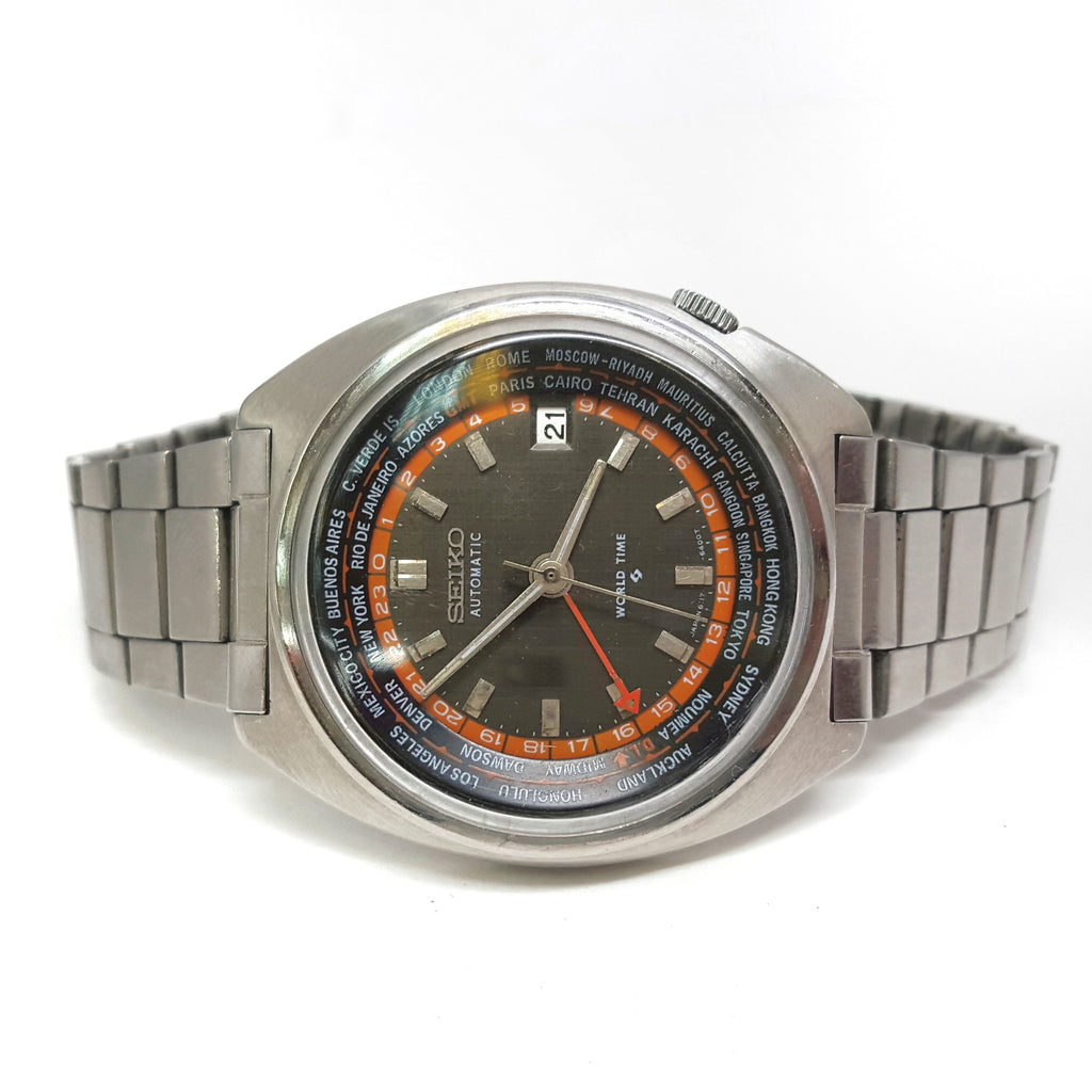 MONTRE SEIKO 6117-6400 World Time noire lunette tournante intérieure MONTRE SEIKO 6117-6400 World Time noire lunette tournante intérieure