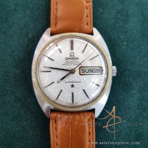 Omega Constellation Chronometer Silver Linen Texture Watch