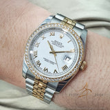 Rolex Datejust 36 Ref 116243 Factory Diamond Bezel White Roman Dial Jubilee
