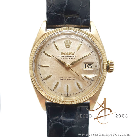 Rolex Datejust Ref 6605 Tropical Salmon Dial 18K Gold Vintage Watch (1959)