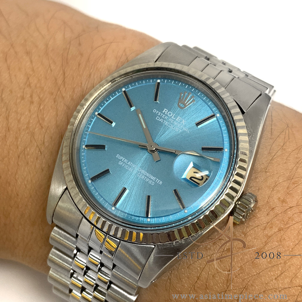 Unique Rolex Datejust 1601 Custom Sky Blue Dial Vintage Watch