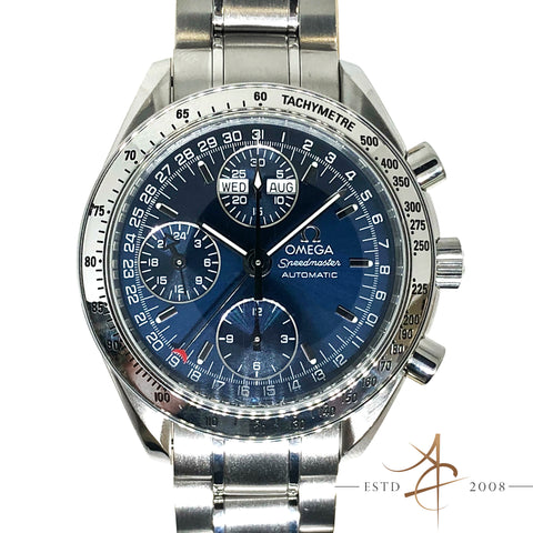 Omega Speedmaster Triple Date 35238000 Blue Dial Automatic Chronograph Watch