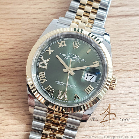 New Rolex Datejust 36 Ref 126233 Ivory Green Diamond Dial on Jubilee (2021)