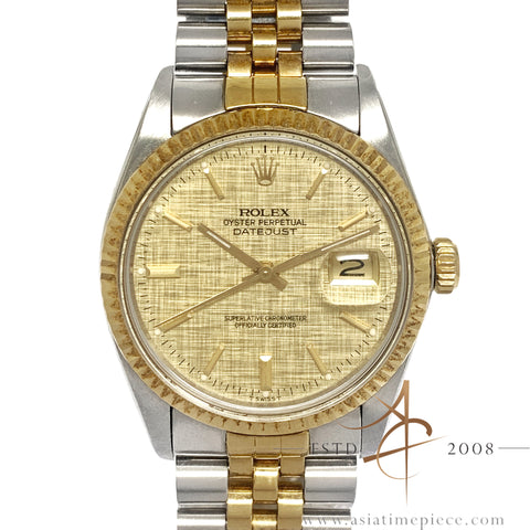 Rolex Oyster Datejust 16013 Champagne Linen Dial Vintage Watch (1987)