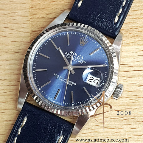 Rolex Datejust 16014 Custom Blue Sunburst Dial Vintage Watch (1984)