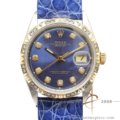 Rolex Datejust 1601 Custom Diamond Blue Dial & Bezel Vintage Watch (1974)