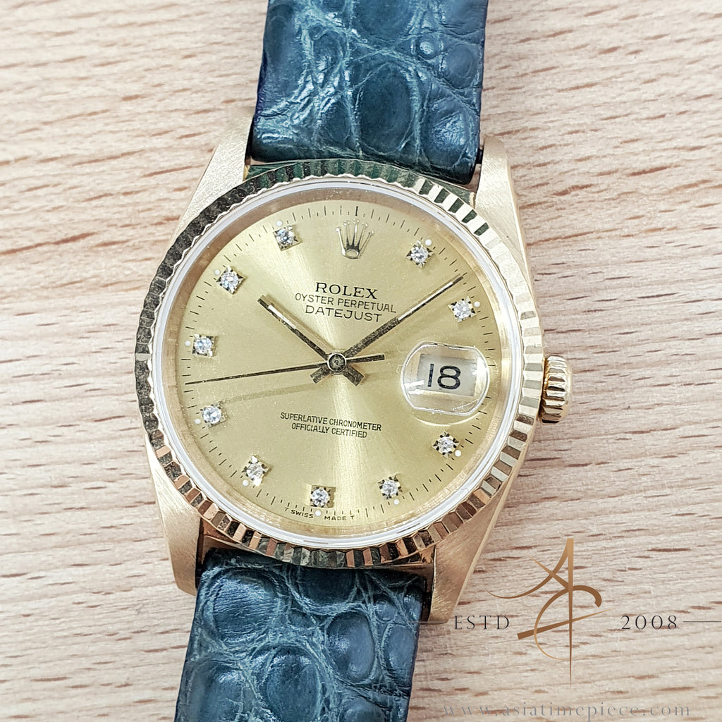 Rolex Datejust 16238 Champagne Diamond Dial in 18K Gold (1990)