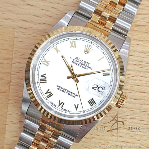 Rare Unpolished Rolex Datejust 16233 White Roman Dial Vintage Watch (1995)
