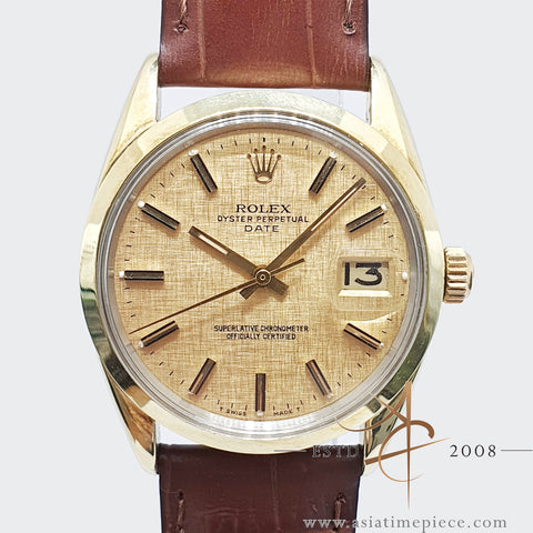 Rolex Oyster Date Ref 1550 14k Gold Shell Linen Dial Vintage Watch (1979)