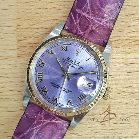 Rolex Datejust 16013 Custom Sunburst Purple Roman Dial Vintage Watch (1984)