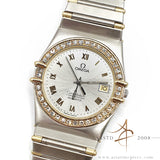 Omega Constellation Chronometer Quartz Diamond Bezel Roman Dial 32.5mm