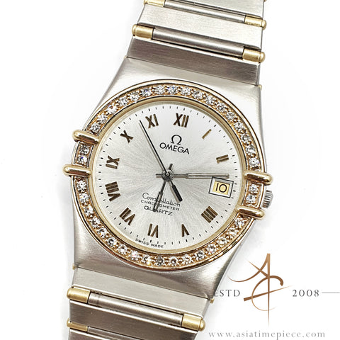 Omega Constellation Chronometer Quartz Diamond Bezel Roman Dial 32.5mm