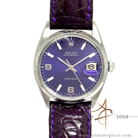 Rolex Precision 6694 Custom Sunburst Purple Dial Vintage Watch (1962)