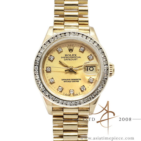 Rolex Lady Datejust Ref. 69178 Champagne Diamond Dial in 18K Vintage Watch (1991)
