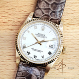 Rolex Datejust 16018 White Roman Dial in 18K Gold Vintage Watch (1987)