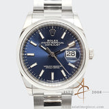 Rolex Datejust 36 Sunray Sunburst Blue Dial Oystersteel 2020 Full Set