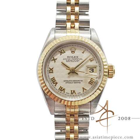 Rare Rolex Lady Datejust 69173 Pyramid Roman Dial w/ Cert & Box (1997)