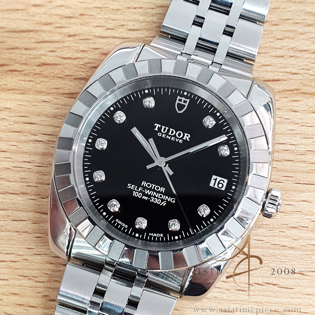 Tudor Classic Date 38 Ref 21010 Black Diamond Dial on Steel