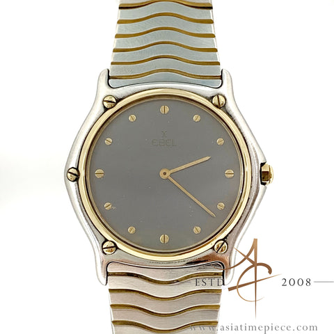 Ebel Classic Mens Wave Watch 18k Yellow Gold and Stainless Steel Grey Dial 181903