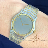 Ebel Classic Mens Wave Watch 18k Yellow Gold and Stainless Steel Grey Dial 181903