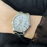 Rolex Date 15210 White Roman Dial Engine-turn Bezel (1999)