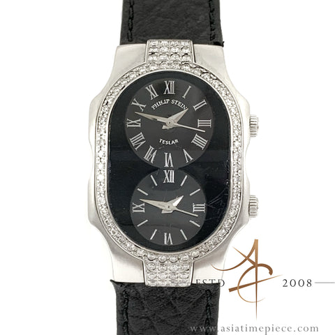 Philip Stein Teslar Signature Dual Time Zone Black Dial Diamond Ladies Watch