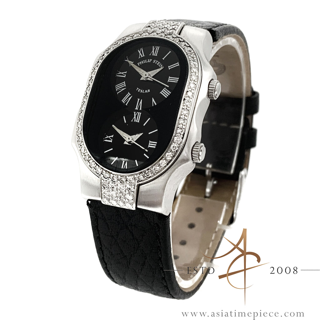 Philip Stein Teslar Signature Dual Time Zone Black Dial Diamond