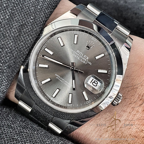 Full Set Rolex Datejust 41 Slate Grey Rhodium Dial Oyster Bracelet (2021)