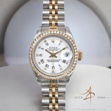 1989 Rolex Datejust Ladies 69173 White Diamond Dial & Custom Diamond Bezel