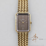 Rare Vintage Omega De Ville Andrew Grima Design Rectangular Brown Dial Gold Woven Bracelet