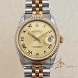 1991 Rolex Datejust 16233 Champagne Roman Dial Vintage Watch with Certificate Box