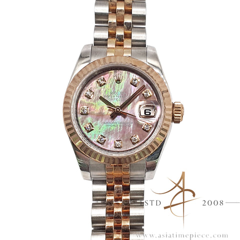 2011 Mint Rolex Lady Datejust 26 Ref 179171 Mother of Pearl Diamond Dial in Everose Steel