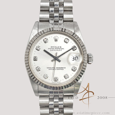 1996 Mint Rolex Datejust 31 Midsize 68274 Silver Diamond Dial w Certicate Box
