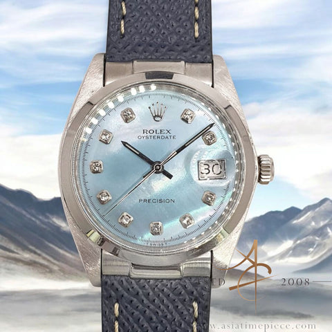 Rolex Precision 6694 Custom Blue Mother of Pearl Dial Vintage Watch (1983)