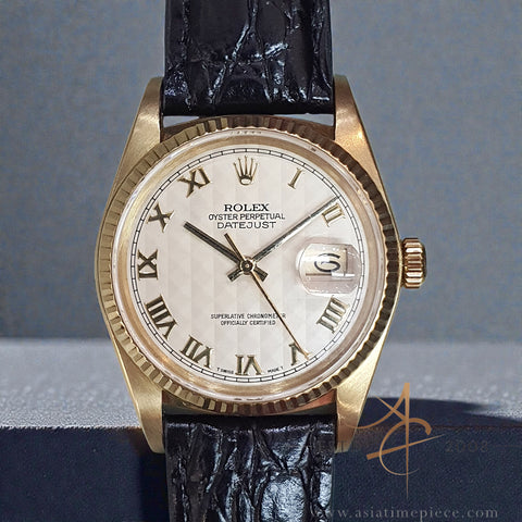 1985 Rolex Datejust 16018 Ivory Pyramid Dial in 18K Gold Vintage Watch Set