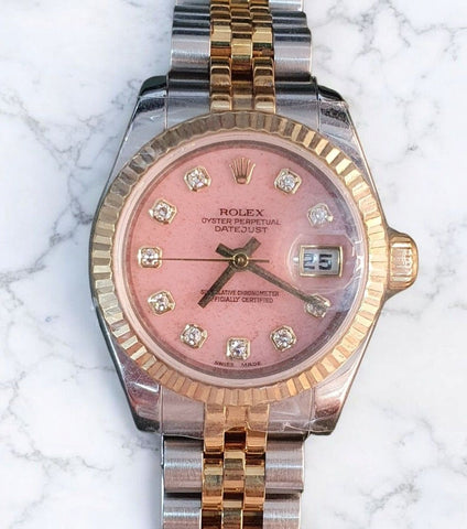 Rolex Datejust Pink Coral Stone Diamond Watch (2008)